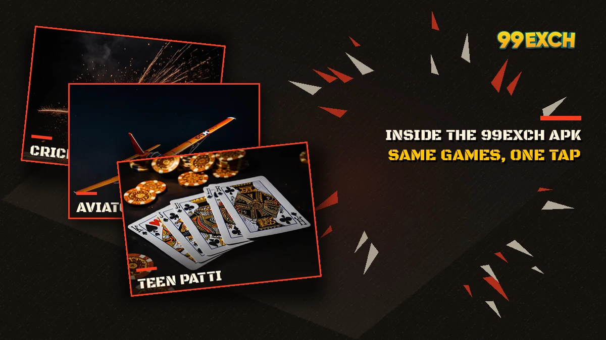 99Exch APK games view with cricket exchange, Teen Patti and Aviator on Android