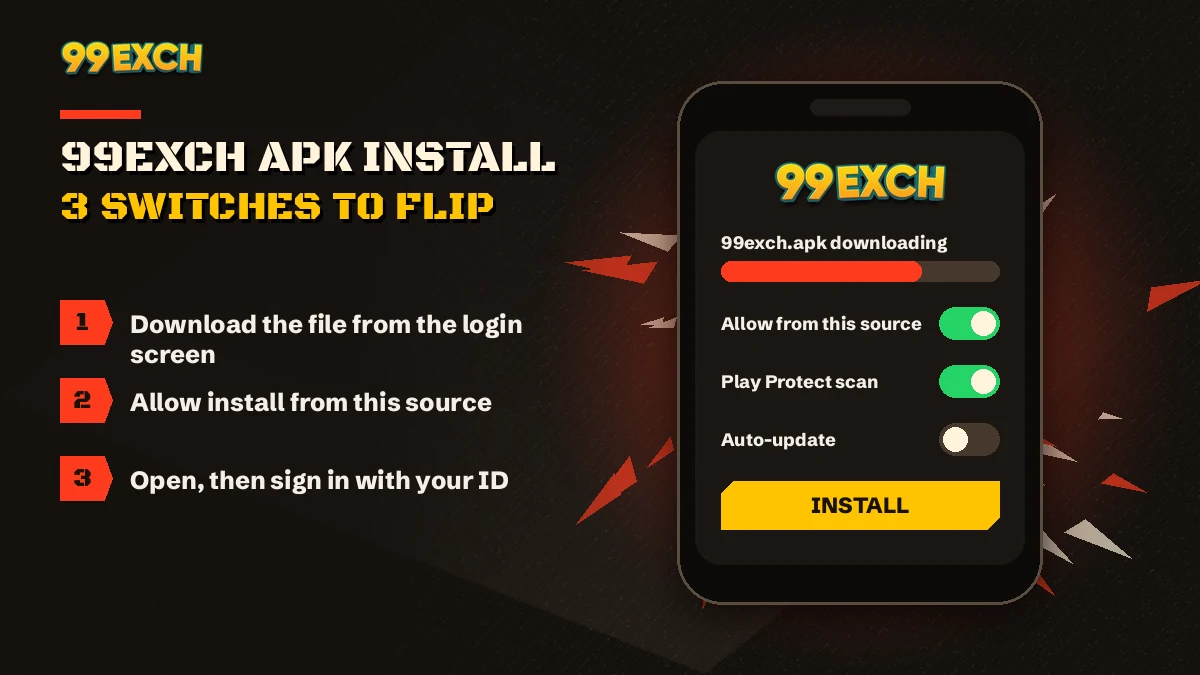 99Exch APK install screen on Android with the unknown apps permission