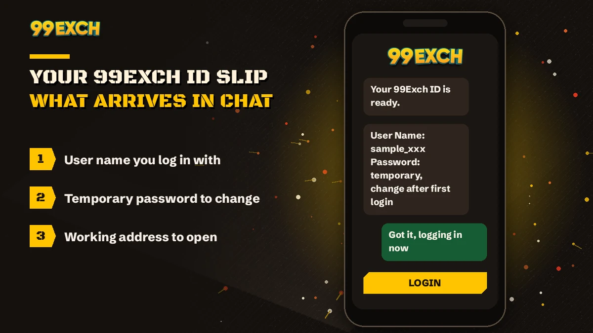 Real 99Exch sign-in page where the ID user name and password get typed