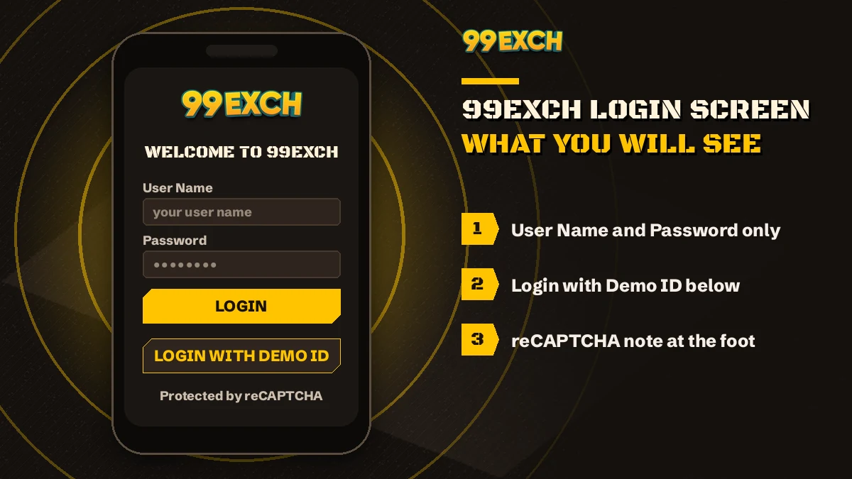Real 99Exch com login screen used for the sign-in fixes