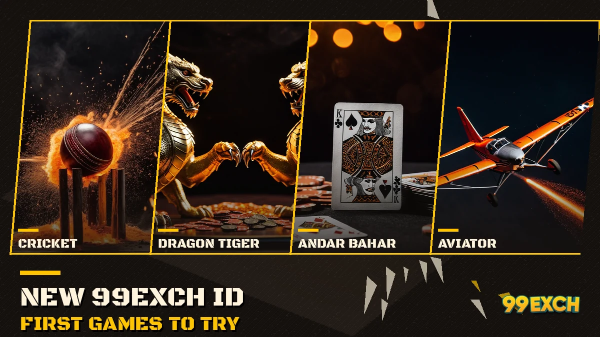 99Exch new ID games menu with cricket exchange, Dragon Tiger, Andar Bahar and Aviator tiles