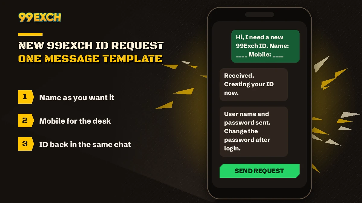 99Exch new ID arriving in WhatsApp next to the Welcome to 99exch login screen