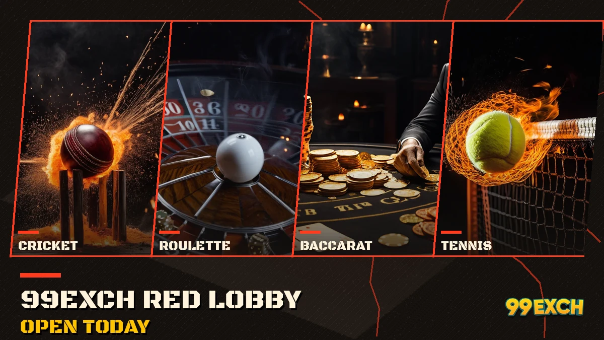 99exch red lobby with cricket exchange, roulette and Aviator on one 99Exch balance